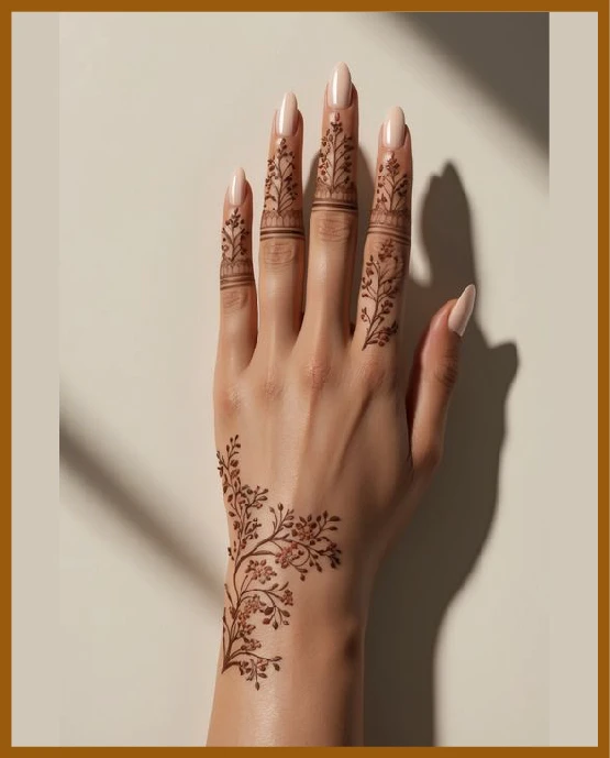 Leafy Pattern Khafif Back Hand Design For Girls Khafif (Minimal) Back Hand Mehndi Design